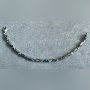 VINTAGE 925 K THAI SILVER LINK BRACELET WITH MULTICOLORED OPAL GEMS 7”